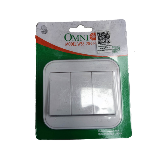 Omni 3 gang surface 1 Way Switch in white, ideal for home lighting applications