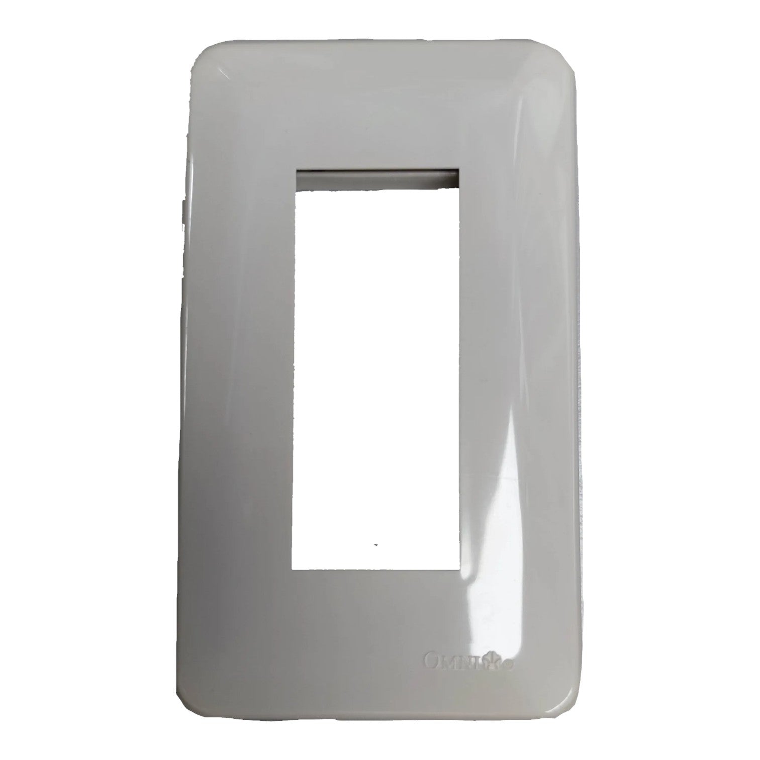 A glossy white plastic double-gang switch plate cover with a central rectangular cutout, shown against a plain white background.