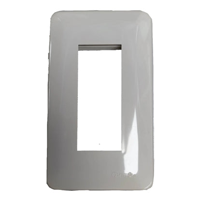 A glossy white plastic double-gang switch plate cover with a central rectangular cutout, shown against a plain white background.