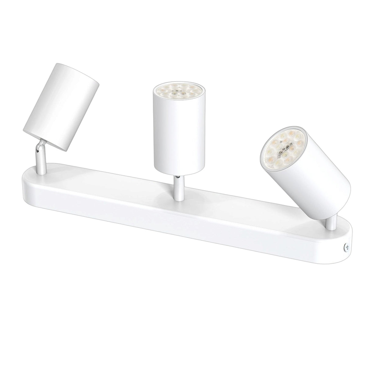 A three-light linear LED track spotlight fixture in white, featuring three adjustable cylindrical heads on a long mounting bar, shown against a plain white background.