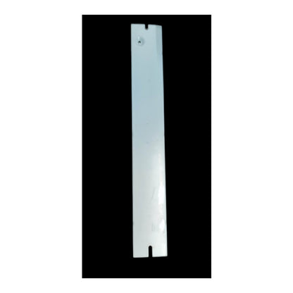 A long, narrow white rectangular panel with small cutouts near the top and bottom edges, shown vertically against a black background.