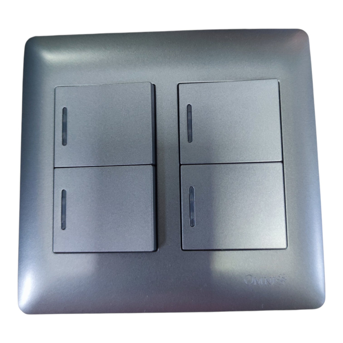 Omni 4 Gang Illuminated Switch 15A 250V Designer Series Graphite DWP-116+DWS-314X4(DG)+WUB-002