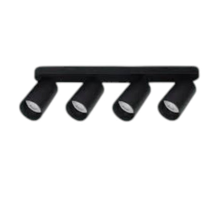 A four-light linear ceiling track light fixture in matte black, shown against a plain white background.