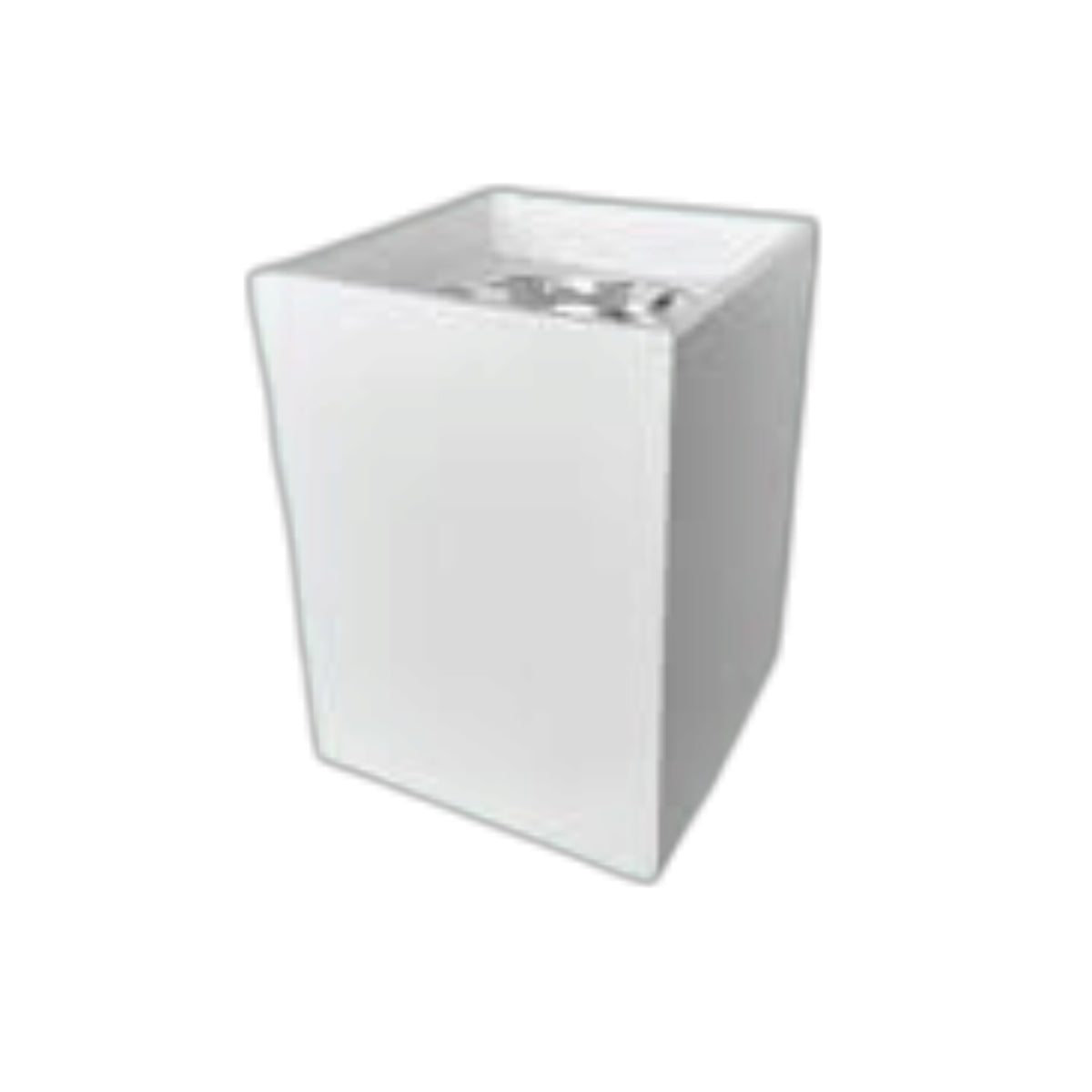A modern, minimalist white rectangular pedestal sink with a square top and a recessed basin, shown on a plain white background.