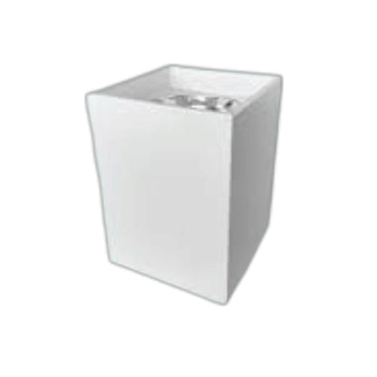 A modern, minimalist white rectangular pedestal sink with a square top and a recessed basin, shown on a plain white background.