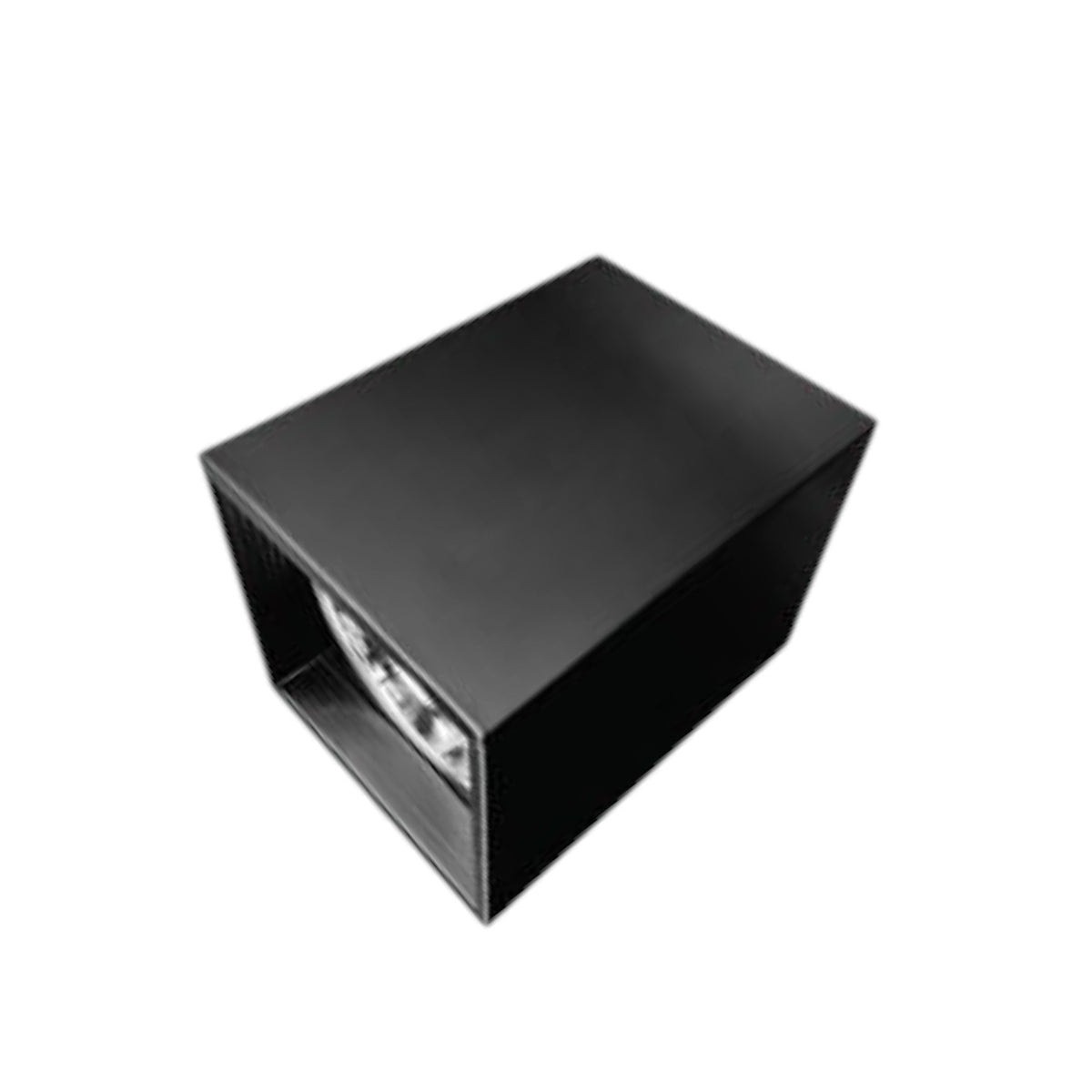 A black rectangular electronic device or enclosure with a slanted front panel, shown at an angle on a plain white background.