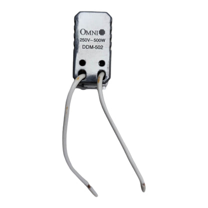 An Omnit DDM-502 250V-500W temperature coefficient resistor with two metal leads, shown on a plain white background.