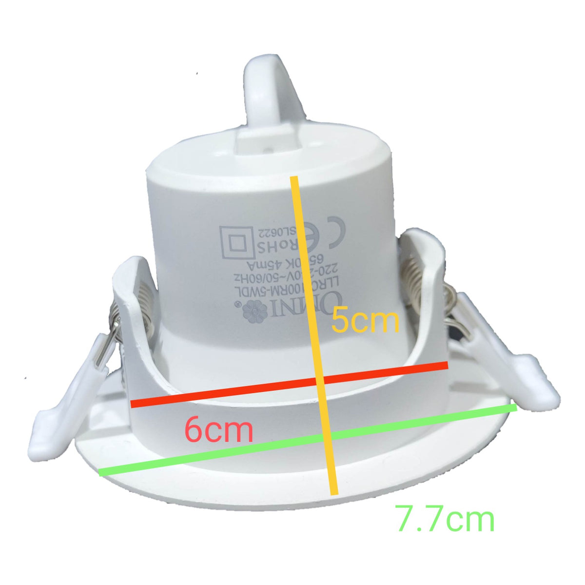 White light bulb base with measurements on a white background