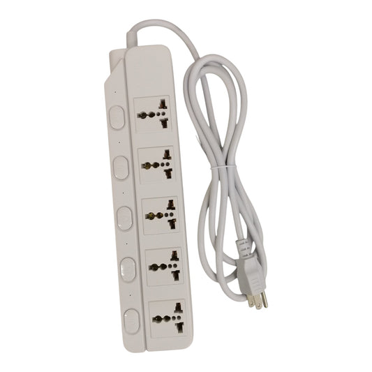 Omni 5 Gang Extension Cord Universal 6 Feet with Individual Switch, Power Strip 5 Socket 10A 220V WED-350-PK - front view