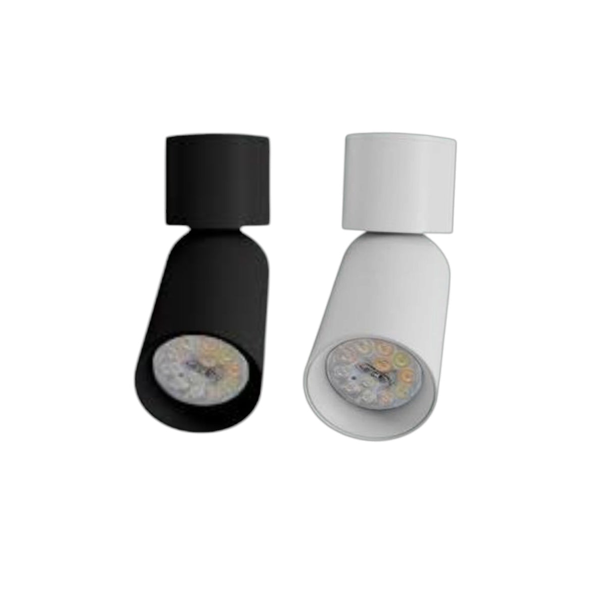 Two modern wall-mounted LED light fixtures shown side by side against a plain white background, one in matte black and one in matte white.