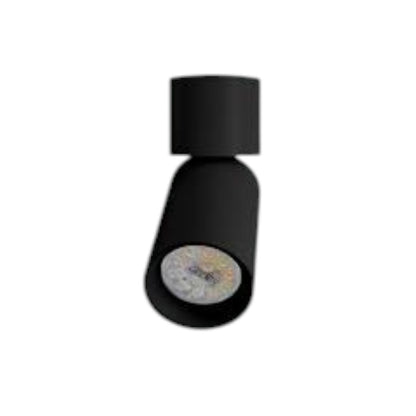 A modern black cylindrical track spotlight with a circular LED light element visible at the front, isolated on a white background.