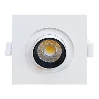 A square white recessed LED downlight fixture with a circular bezel and a visible COB LED chip in the center, isolated on a white background.