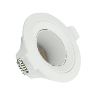 A white recessed LED downlight with a circular mounting base and visible metal pins on the side, shown against a plain white background.