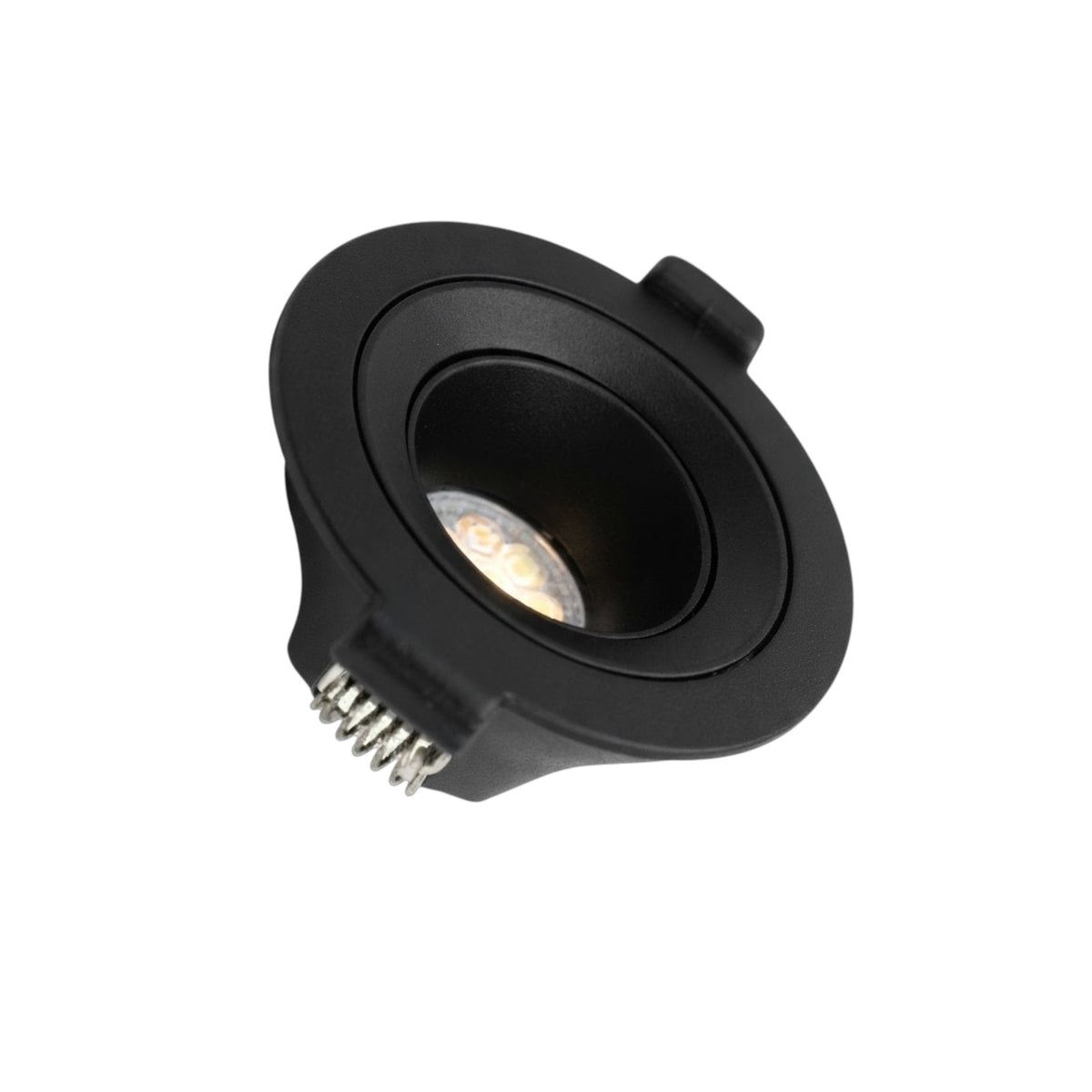 A three-light track ceiling fixture in matte black, featuring a horizontal bar with three adjustable cylindrical spotlight heads, shown against a plain white background.