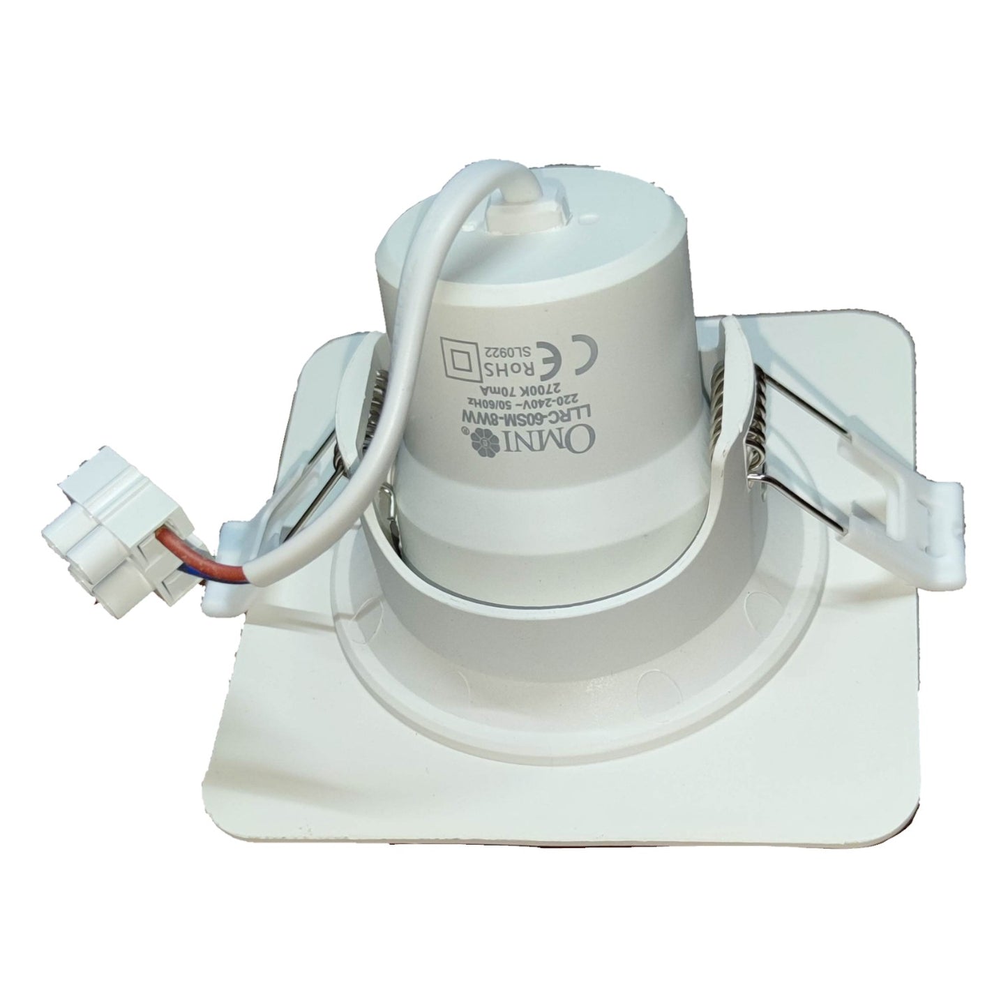 White ceiling light fixture with visible branding on a white background