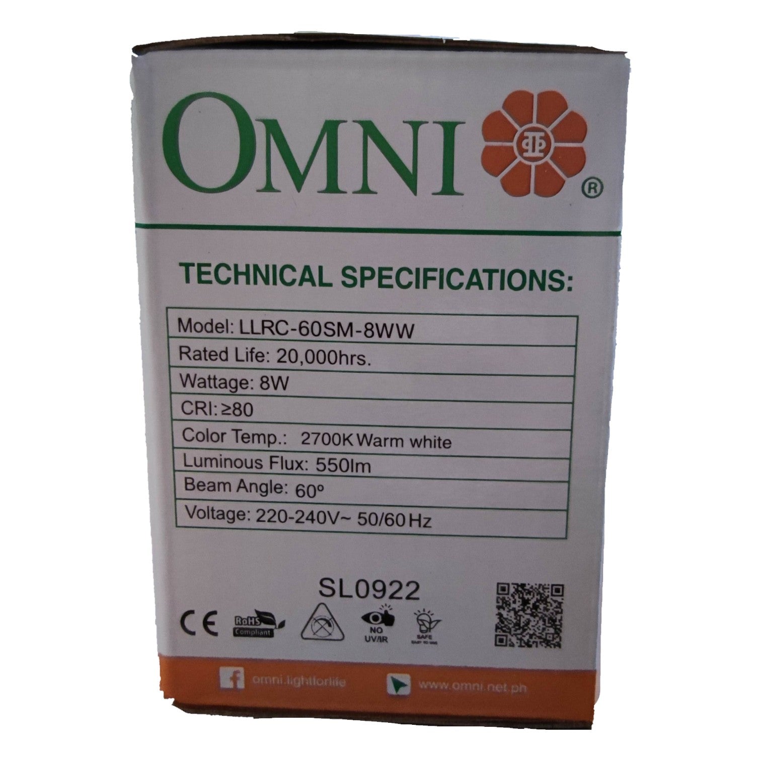 OMNI product packaging with technical specifications on a white background