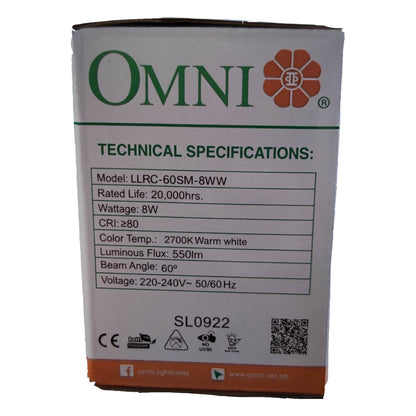 OMNI product packaging with technical specifications on a white background