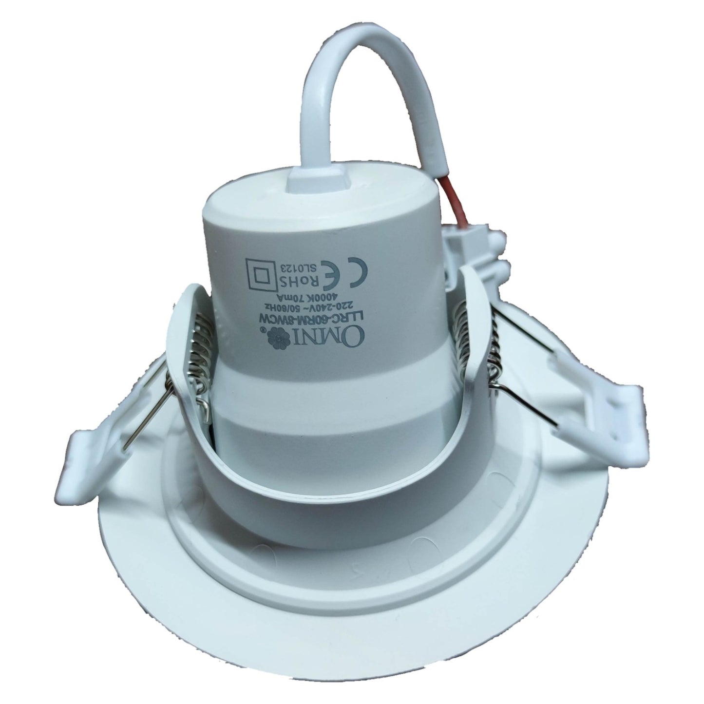 White LED downlight fixture on a white background