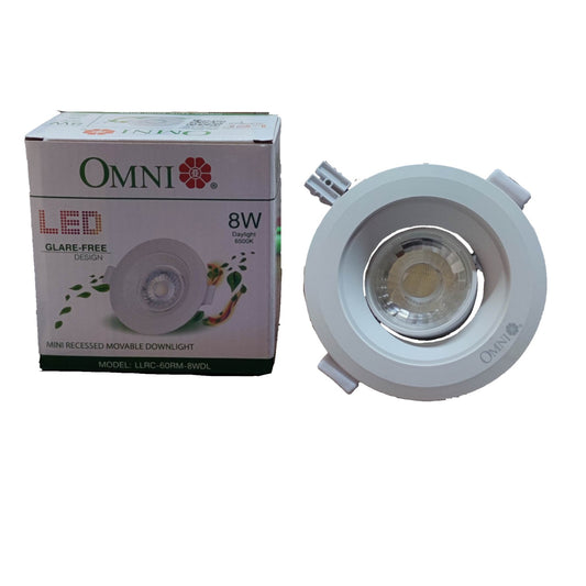 Omni LED downlight bulb and packaging on a white background