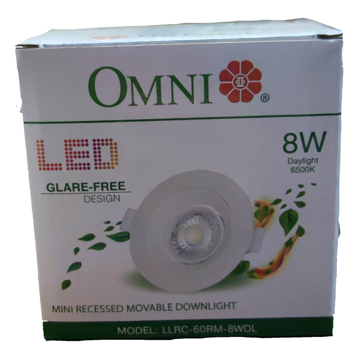Box of Omni LED mini recessed movable downlight with green and white design