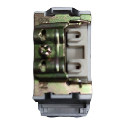 A close-up of a metal electrical terminal block or connector component with a gray plastic housing, shown against a plain white background.