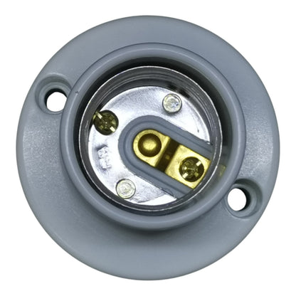 Gray electrical connector with gold contacts on a white background