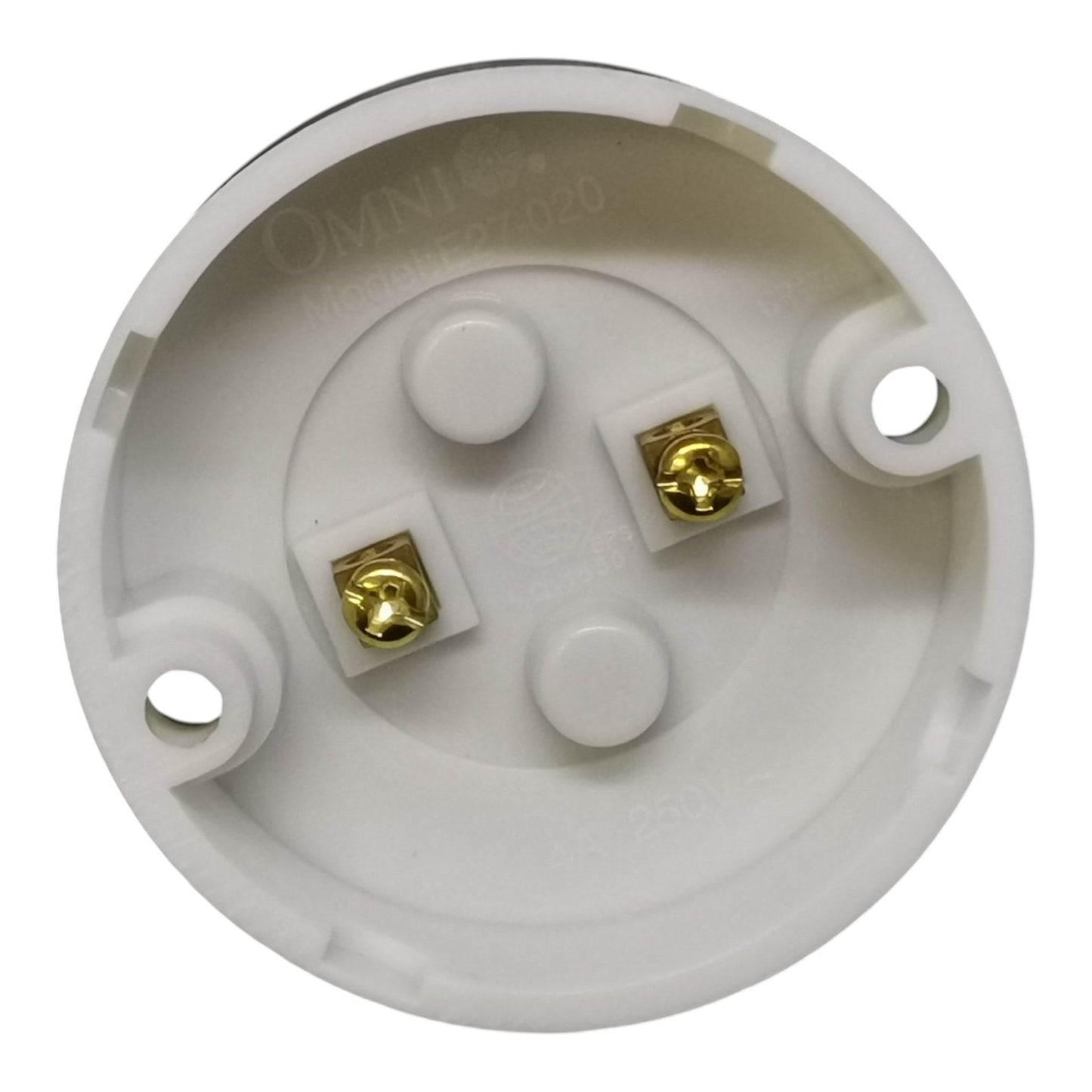 White electrical socket with gold contacts on a white background