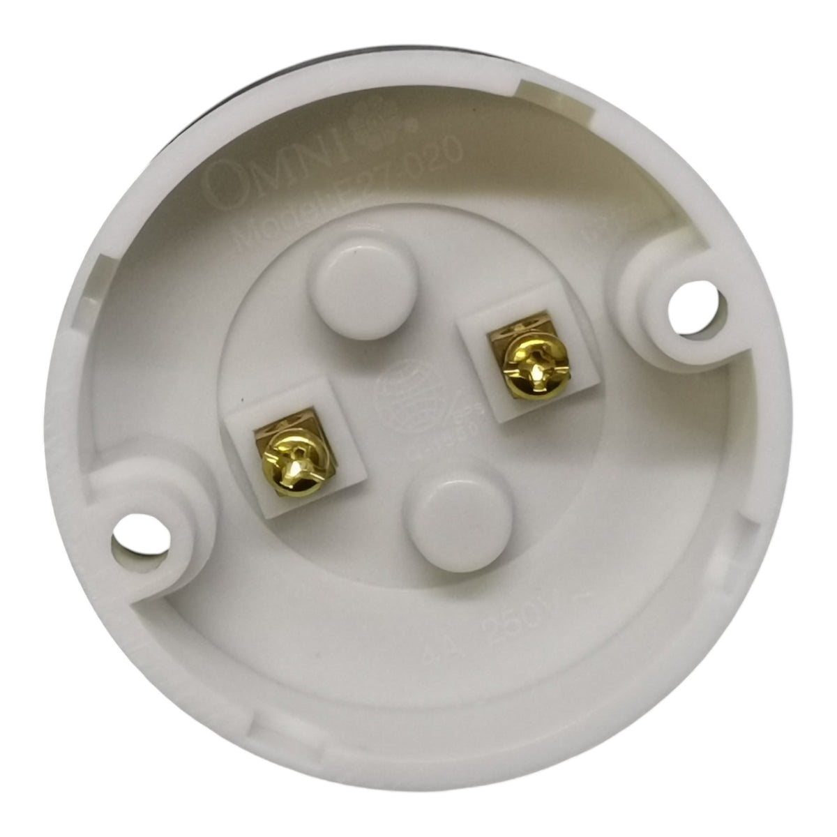 White electrical socket with gold contacts on a white background