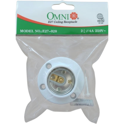 Omni E27 ceiling receptacle packaging on a white background