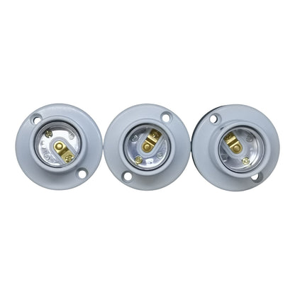 Three light bulb sockets on a white background