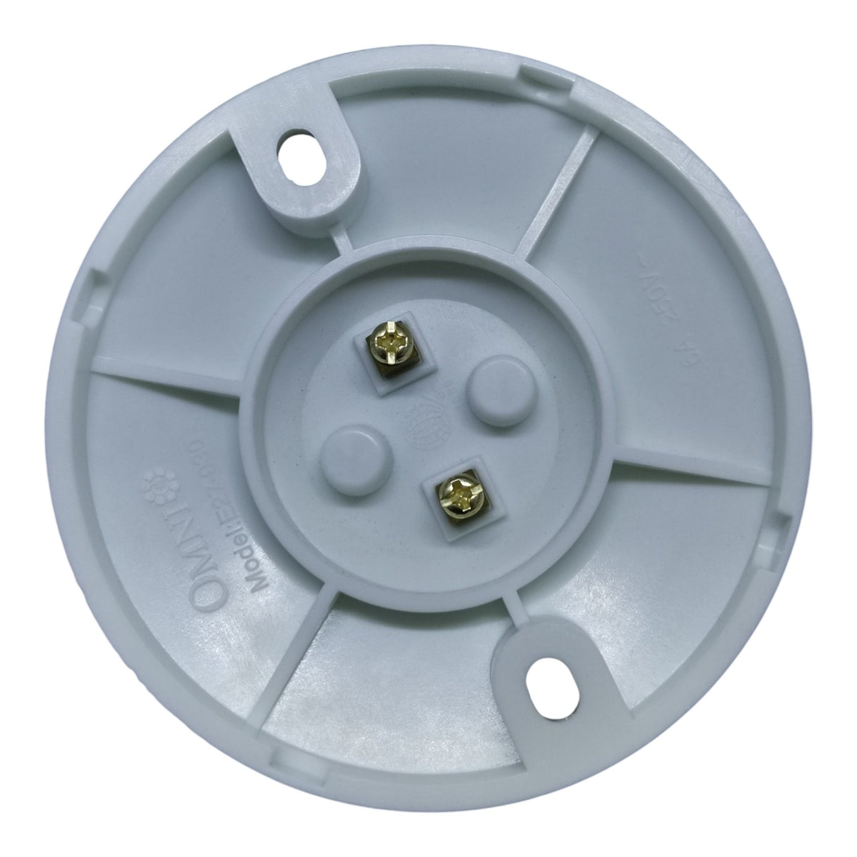 Gray plastic component with gold connectors on a white background