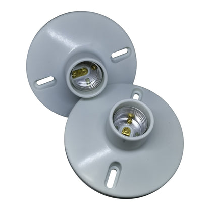 Two white light socket bases on a white background