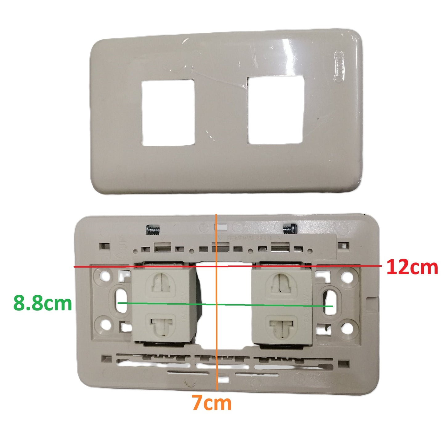 Omni Classis Series 2 Gang Universal Outlet with Shutter 16A 250V with Plate Cover WEP-102+(WEU-202x2)