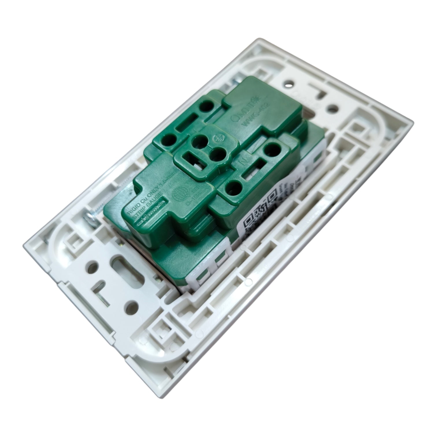 A replacement electrical switch module featuring a green terminal block connector secured to a white plastic mounting plate, shown on a plain white background.