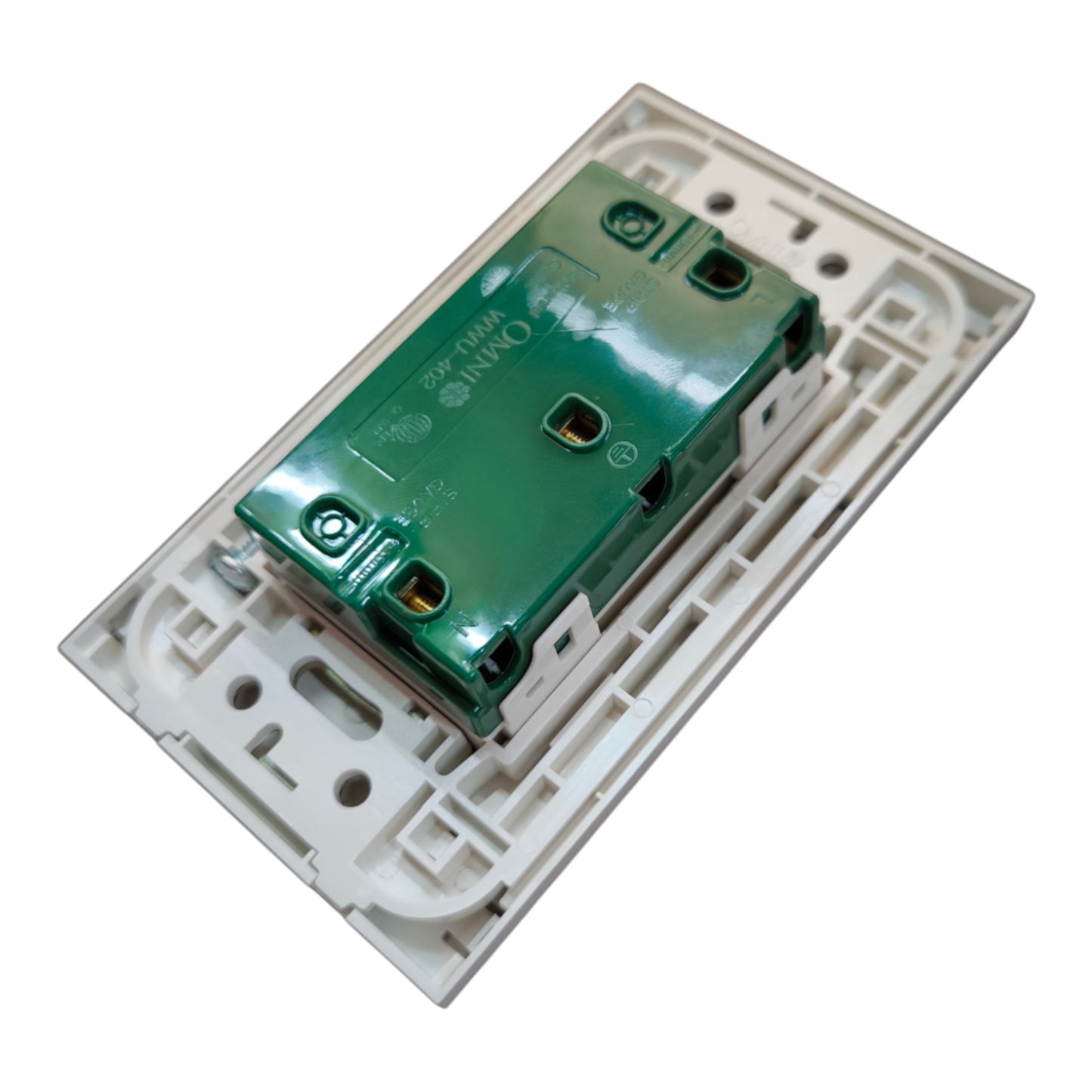 A replacement electrical switch module featuring a green printed circuit board mounted on a white plastic backplate, shown against a plain white background.