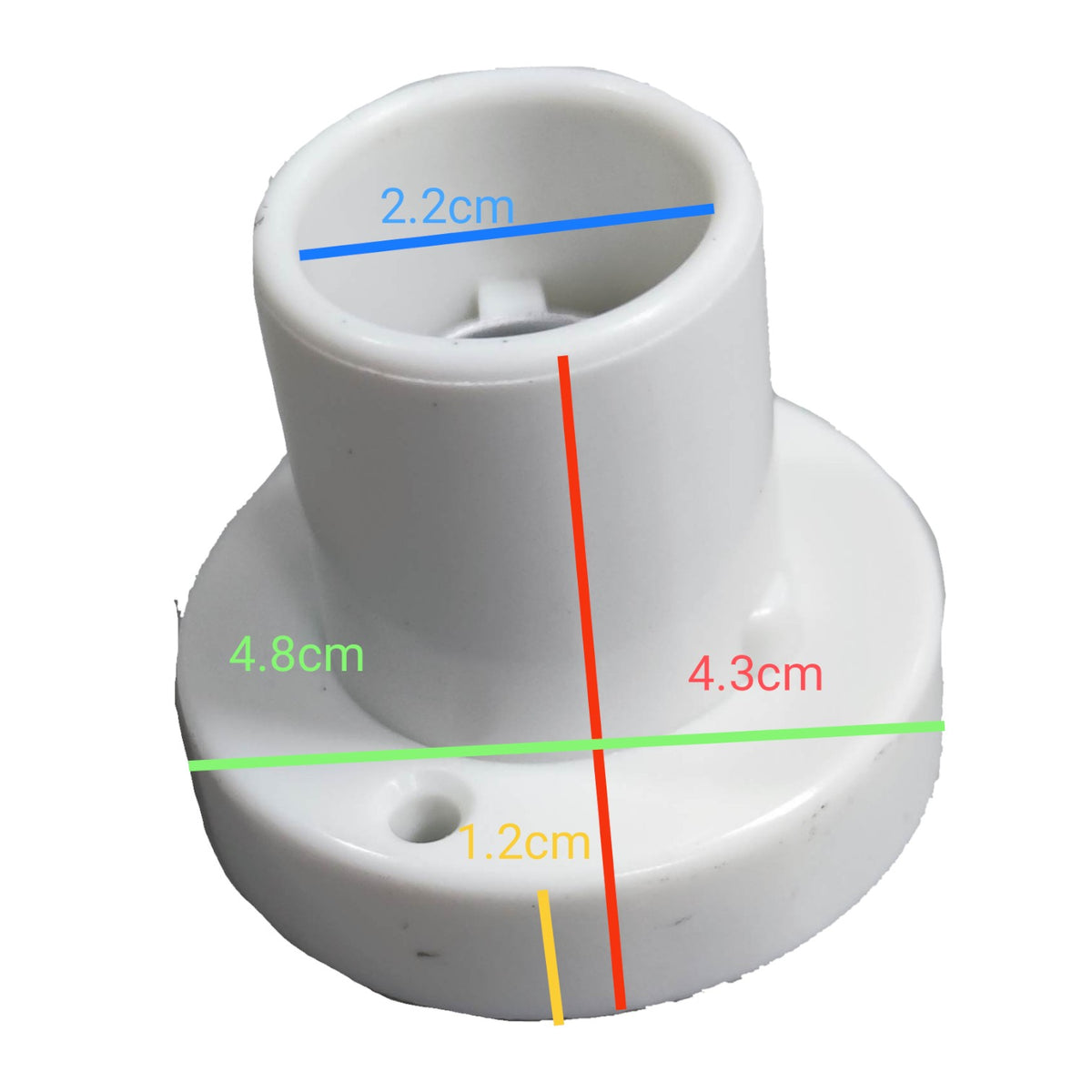White cylindrical object with measurement markings on a white  Omni E-14 Lamp Socket 10A 220V PVC Type Surface Mounted (3PCS) E14-015 Electx Electrical Supplybackground
