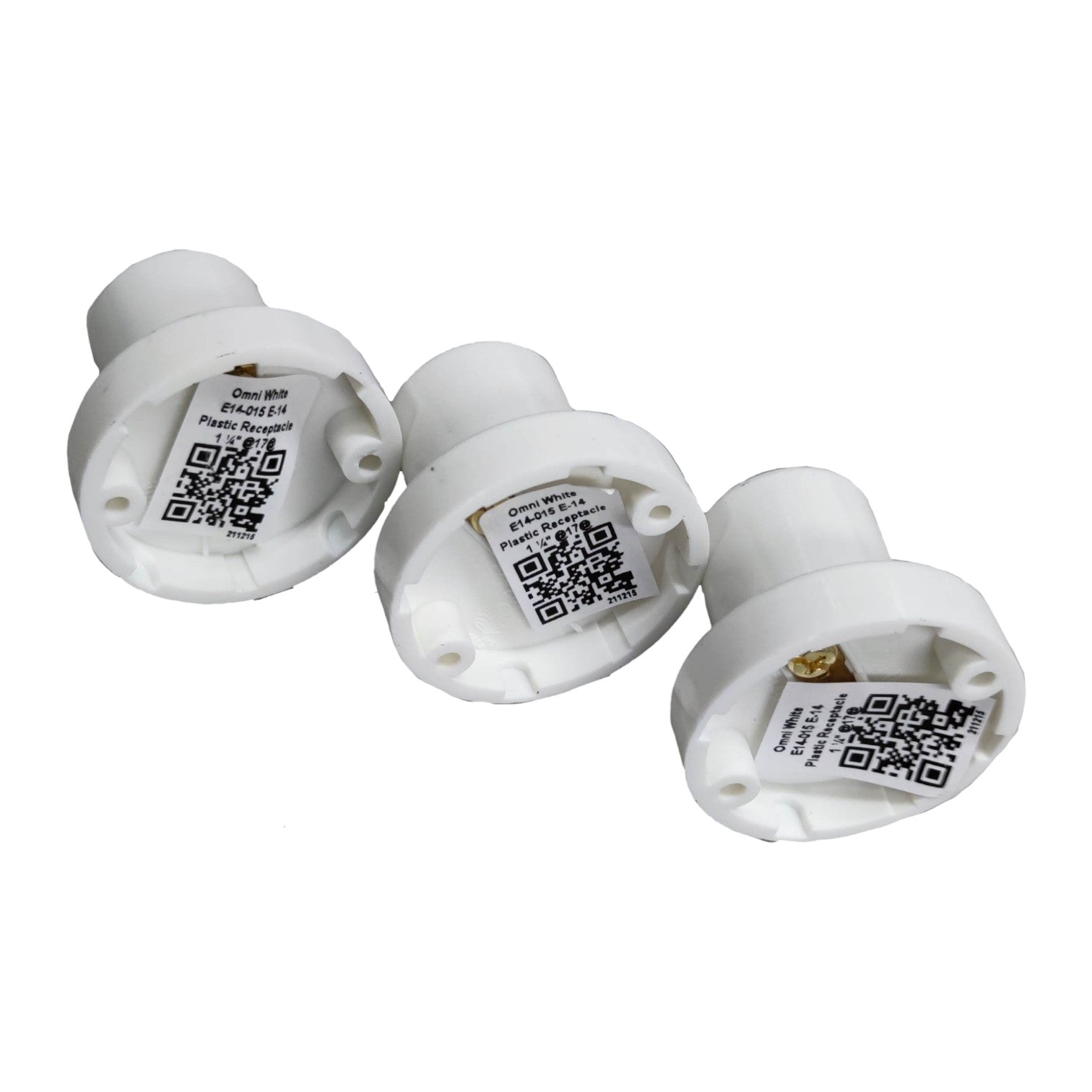 Three white electronic devices with QR codes on a white background Omni E-14 Lamp Socket 10A 220V PVC Type Surface Mounted (3PCS) E14-015 Electx Electrical Supply