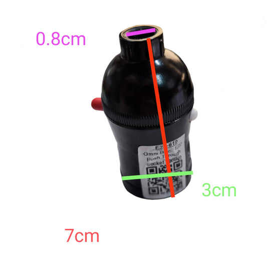 A black cylindrical pump or filter component on a white background with overlaid dimension labels and lines showing 0.8cm, 3cm, and 7cm measurements.