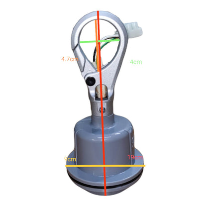 A metal mounting bracket or hardware component on a plain white background, overlaid with colored measurement lines and labels showing dimensions such as 4.7 cm, 4 cm, 9 cm, and 19 cm.