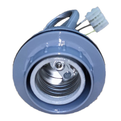 A blue-gray threaded electrical connector with a white plastic multi-pin connector housing and a looped wire, shown on a plain white background.