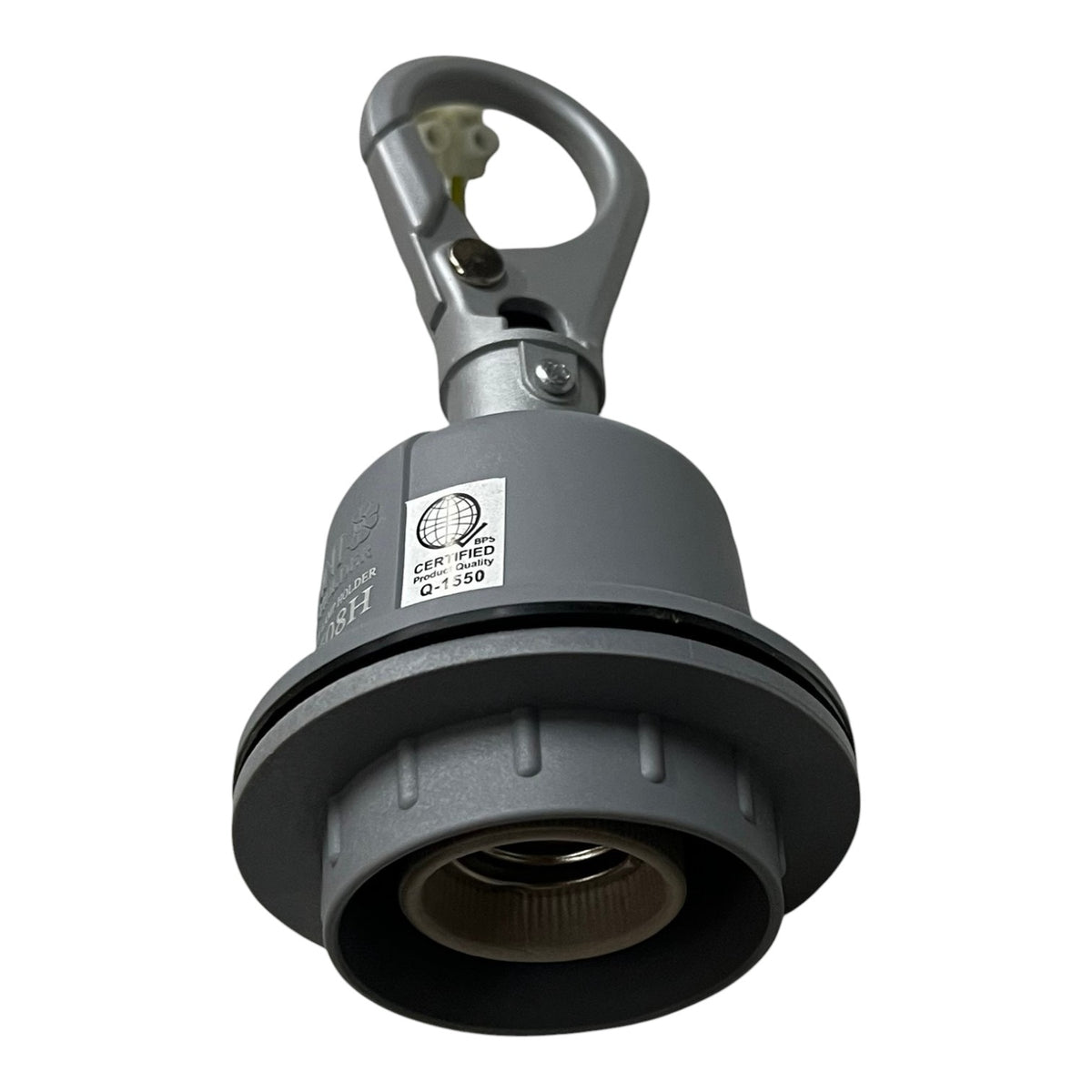 A dark gray industrial quick-disconnect coupling fitting with a hanging hook and a Certi-Tech certification label, shown on a plain white background.