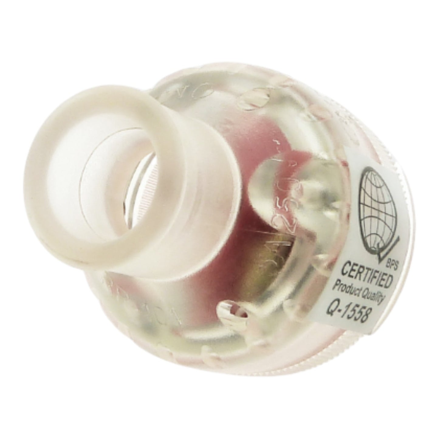 A transparent plastic RPS certified air filter component with a white plastic connector on one end and a white certification label on the side, shown against a plain white background.