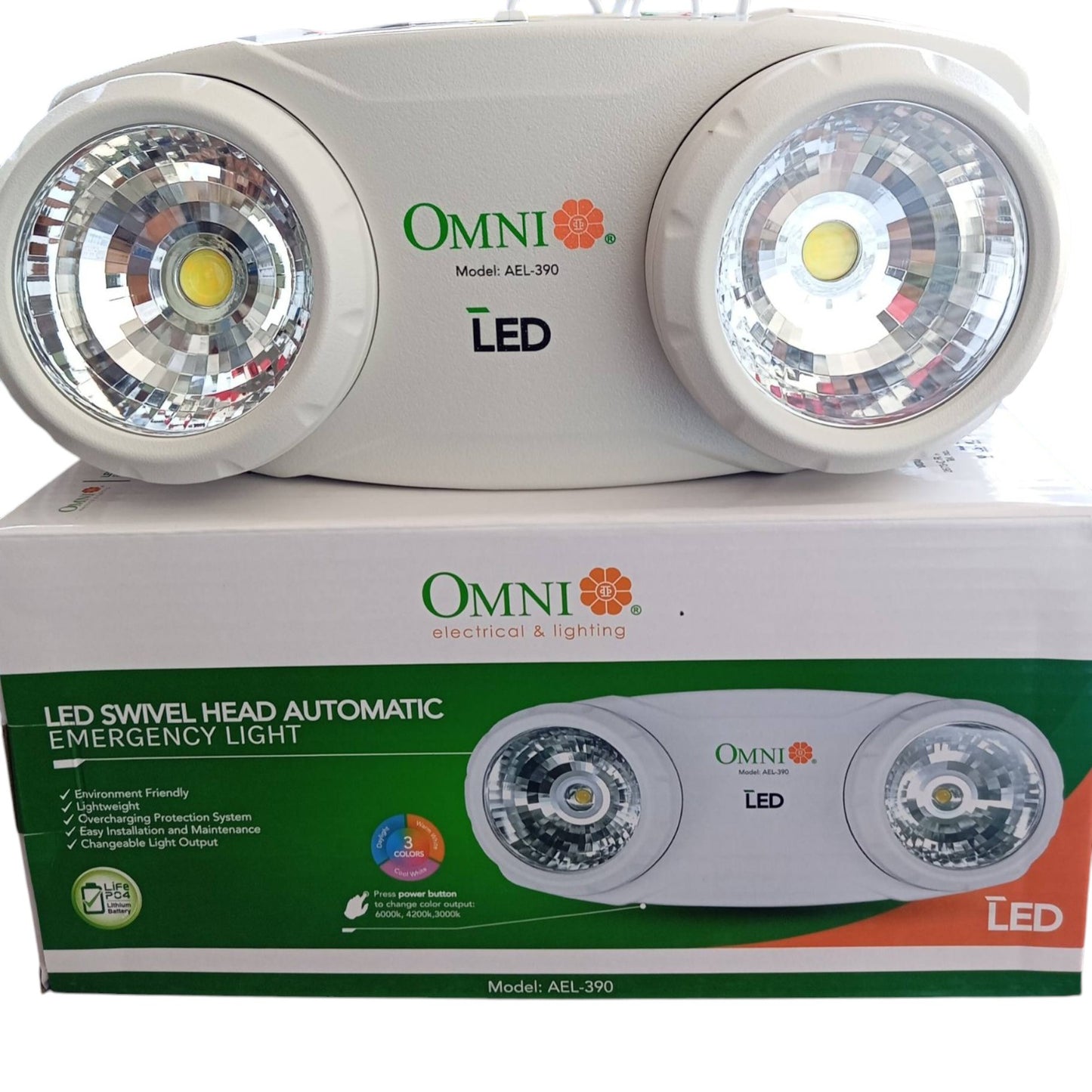 OMNI LED emergency light on its packaging