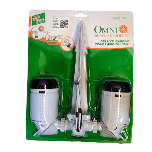  Omni Outdoor Weatherproof Garden Lamp Holder 2 x E27 Twin Lamp Socket 4A 250V 880W Omni E27-GWH/2-PK Electx Electrical Supply