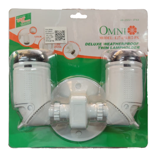 Omni Outdoor Weatherproof Heavy Duty Lamp Holder 2 x E27 Twin Head 6A 250V E27-DWH/2-PK Electx Electrical Supply