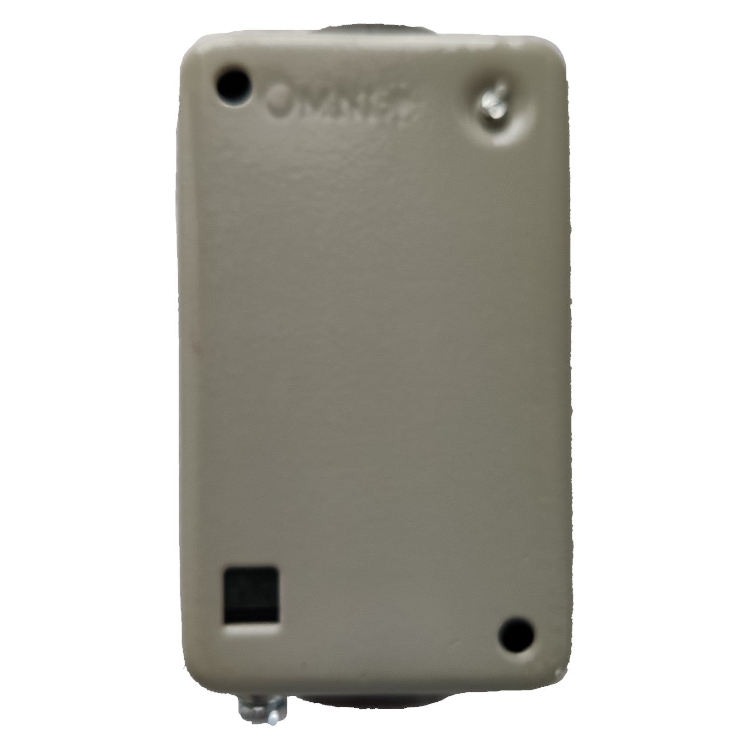 Beige electronic device with a brand logo on a white background