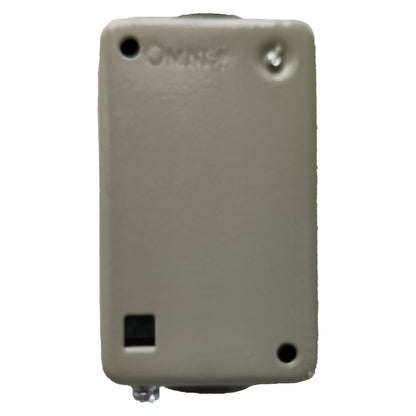 Beige electronic device with a brand logo on a white background