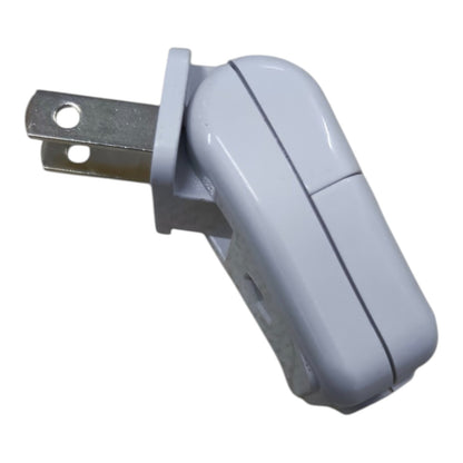 A light gray plastic right-angle wall plug adapter with a silver metal prong, shown on a plain white background.