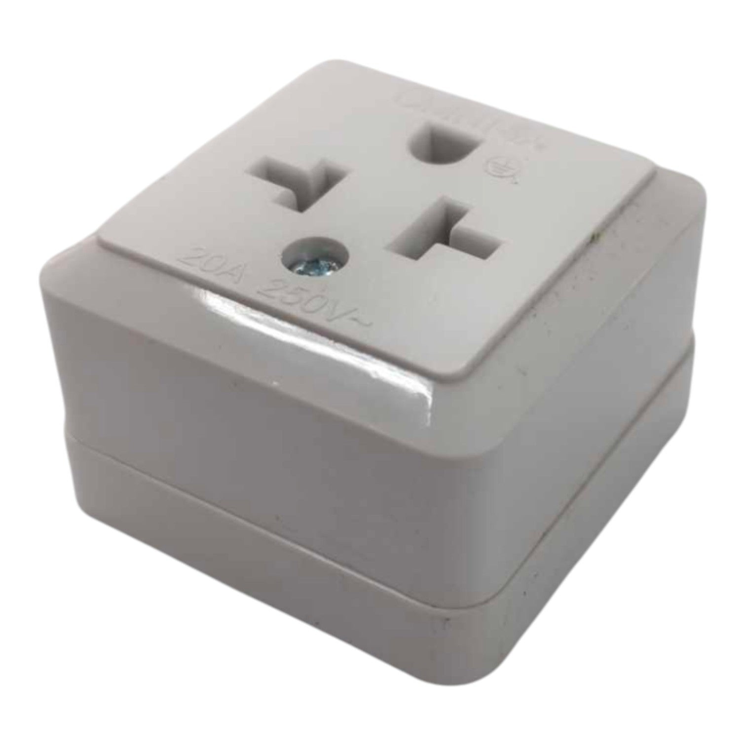 A white plastic double outlet electrical adapter or wall socket cover, shown at a three-quarter angle on a white background.