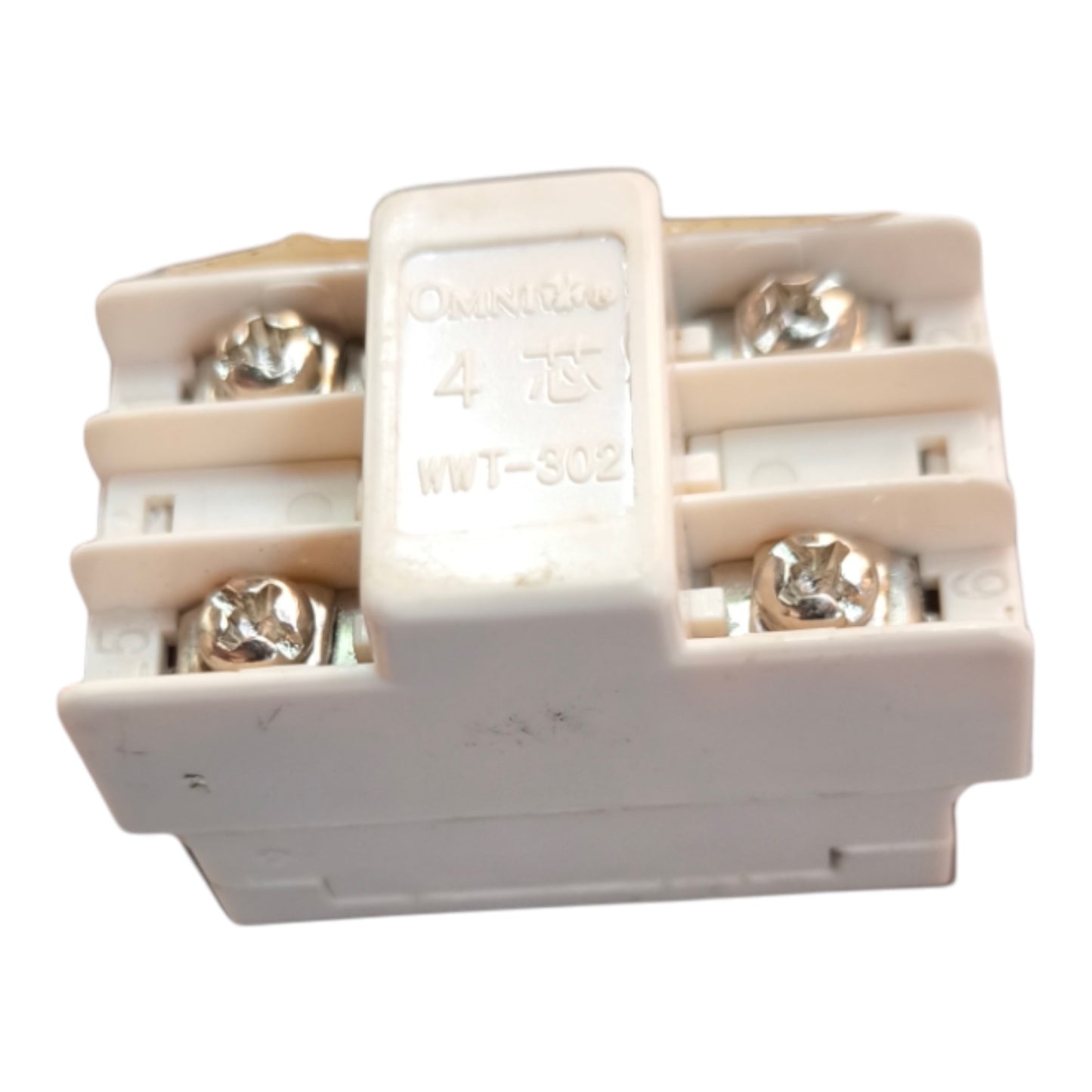An Omron WWT-802 4-pin plastic electrical relay component with silver screw terminals, shown on a plain white background.